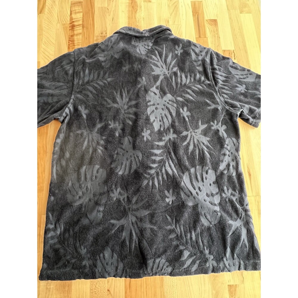 Folk Men's Textured Terry Cloth Button Up Tropical Print Navy Size 3, Medium - Picture 3 of 7